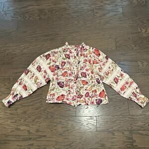 House of Harlow 1960 Floral Balloon Sleeve with Lace Blouse Size Small